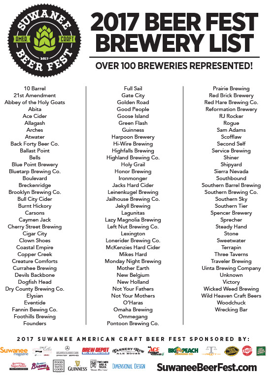 2017 Suwanee Beer Fest Breweries List